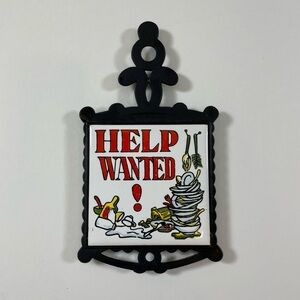 Vintage 70s Help Wanted Wall Plaque Kitchen Decor Eclectic Grandpa Grandma